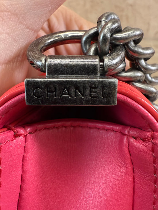Chanel Pink Quilted Patent Leather Mini Boy Bag