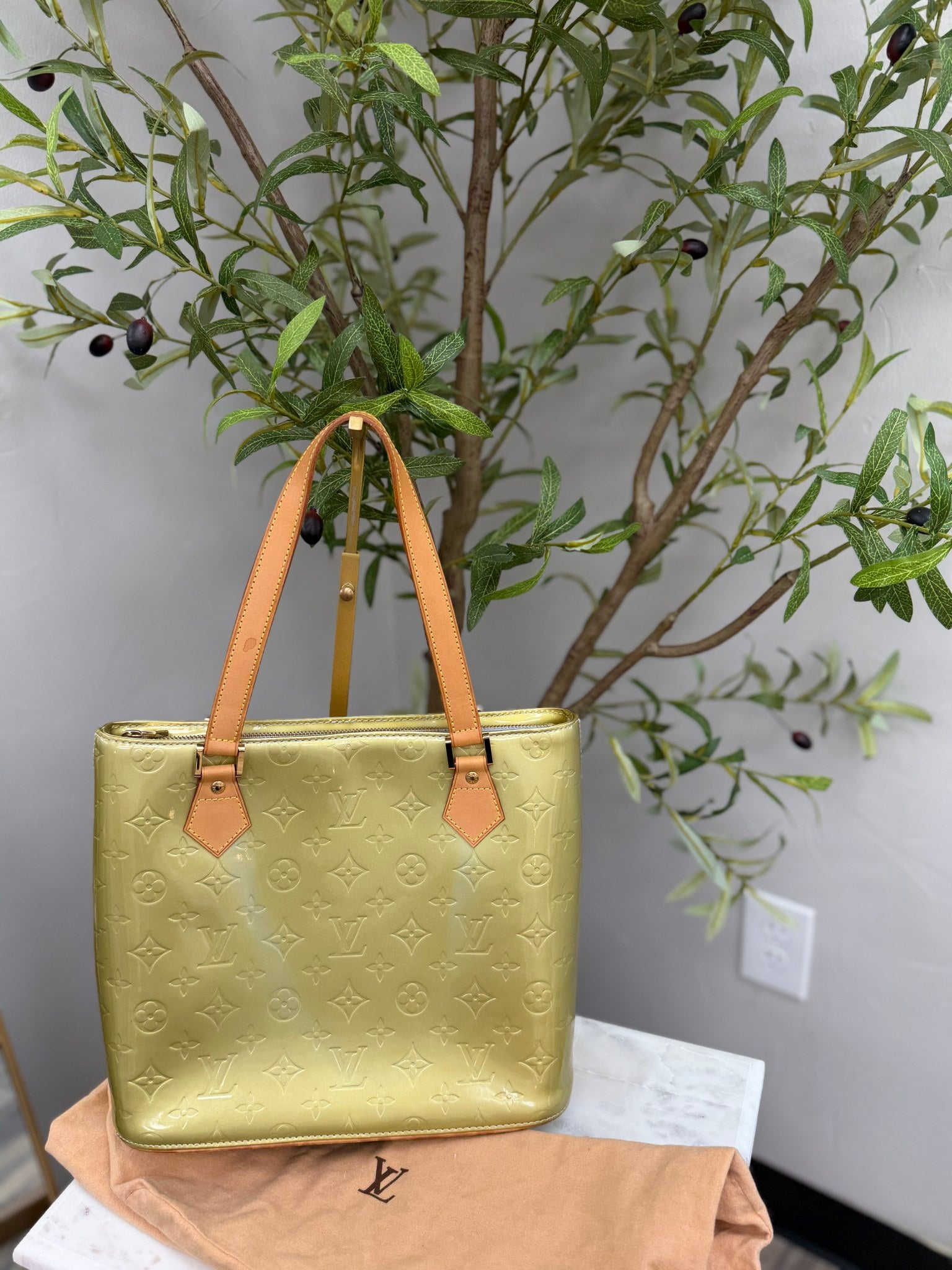 Louis Vuitton Green Monogram Vernis Leather Houston Handbag 