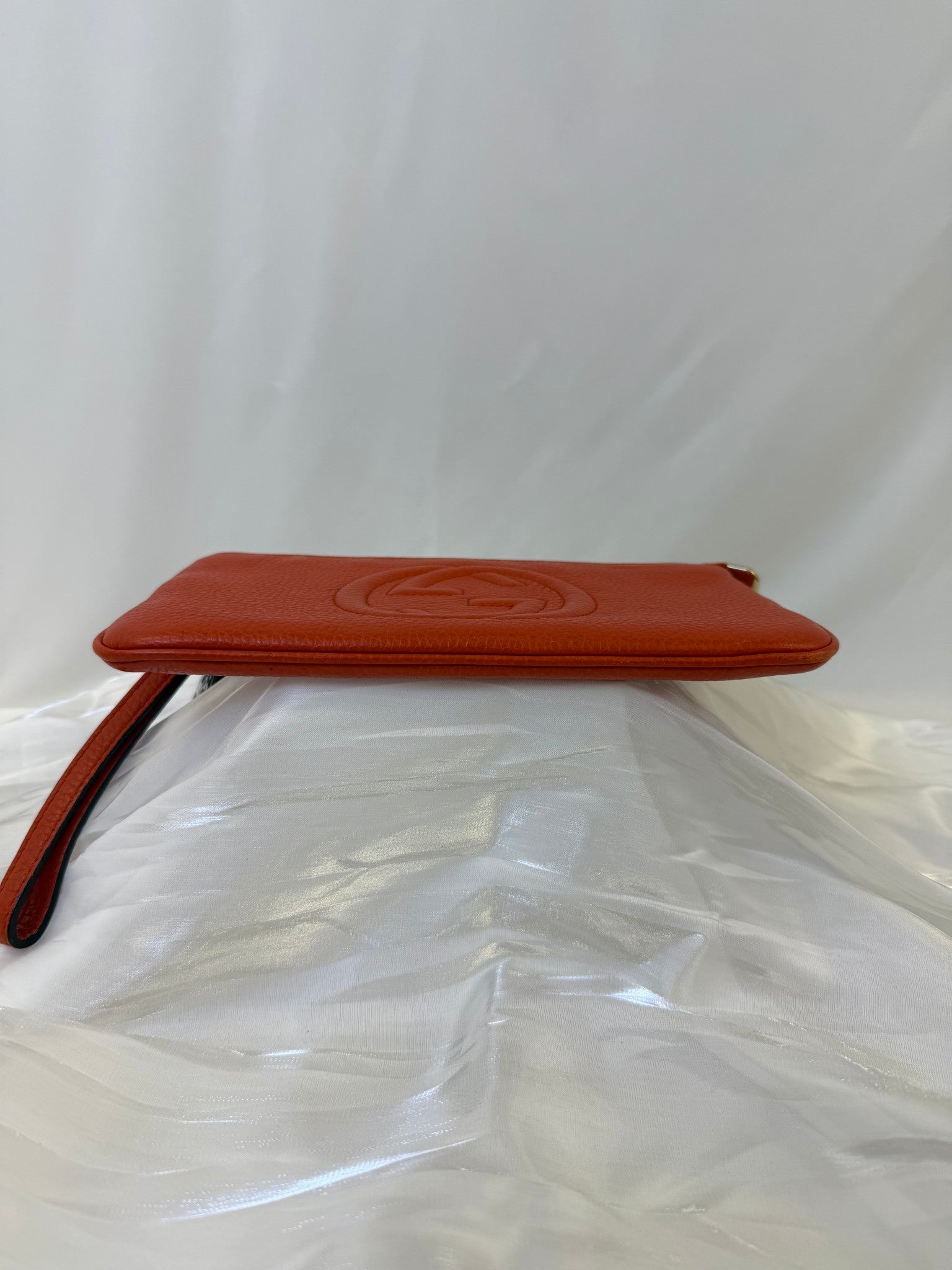 Gucci Orange Leather Soho Disco Wrist Pouch