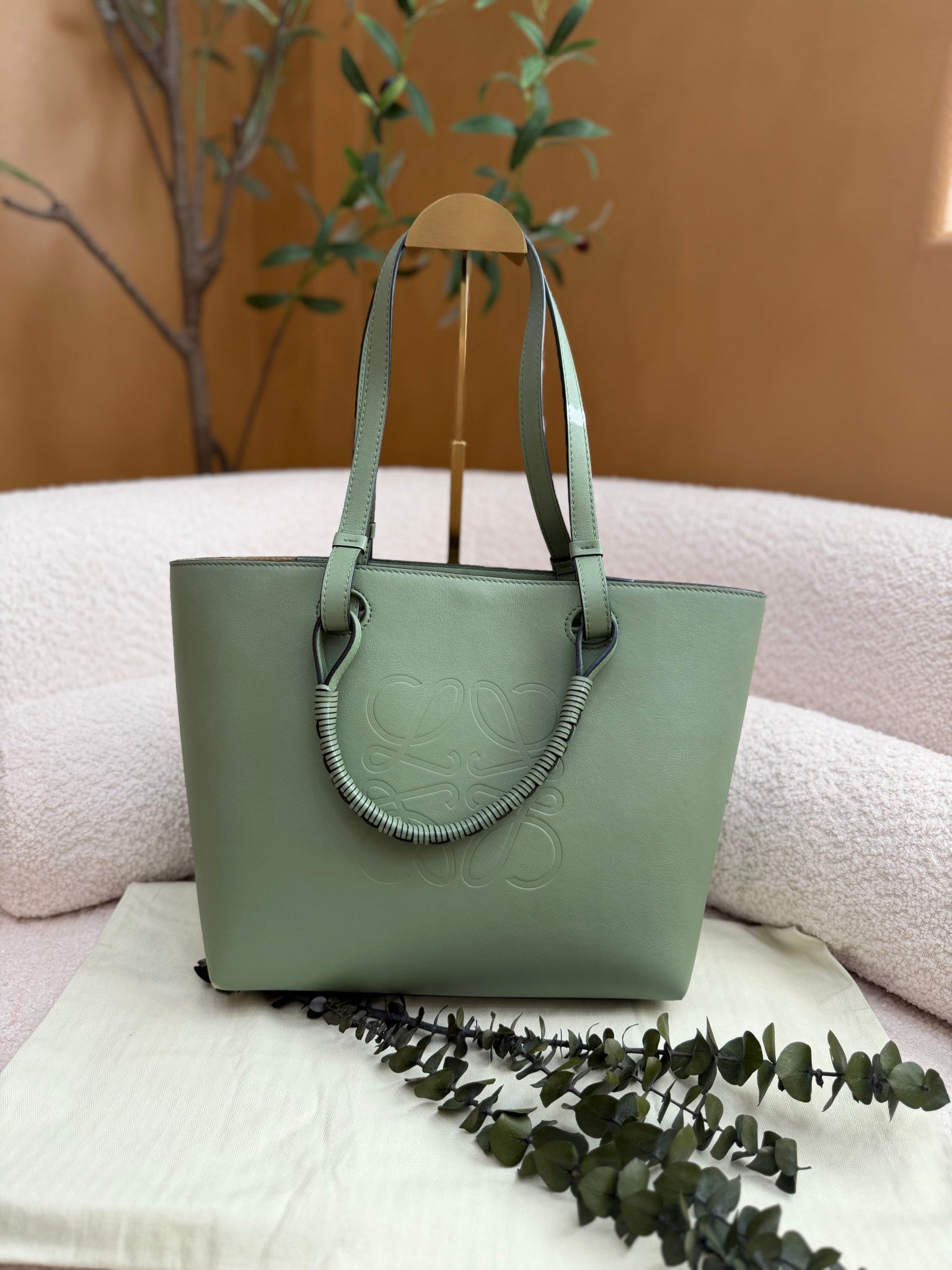 Loewe Eucalyptus Green Leather Anagram Tote Bag