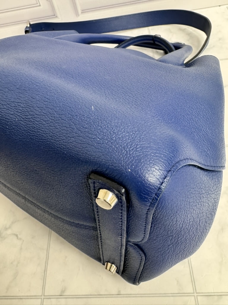 Christian Dior Blue Grained Leather Open Bar 2Way Bag