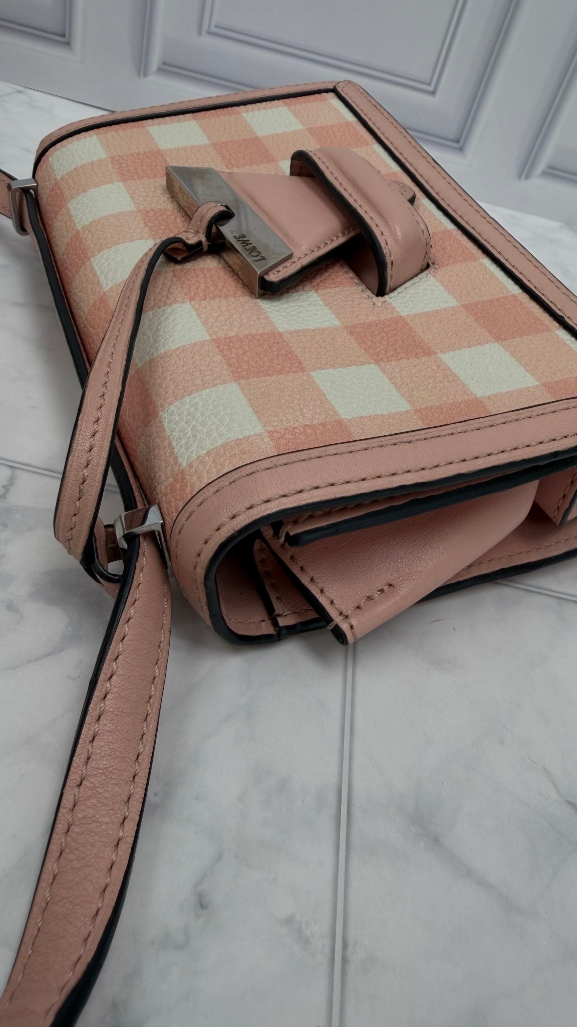 Loewe Pink Gingham Calfskim Small Barcelona Shoulder Bag