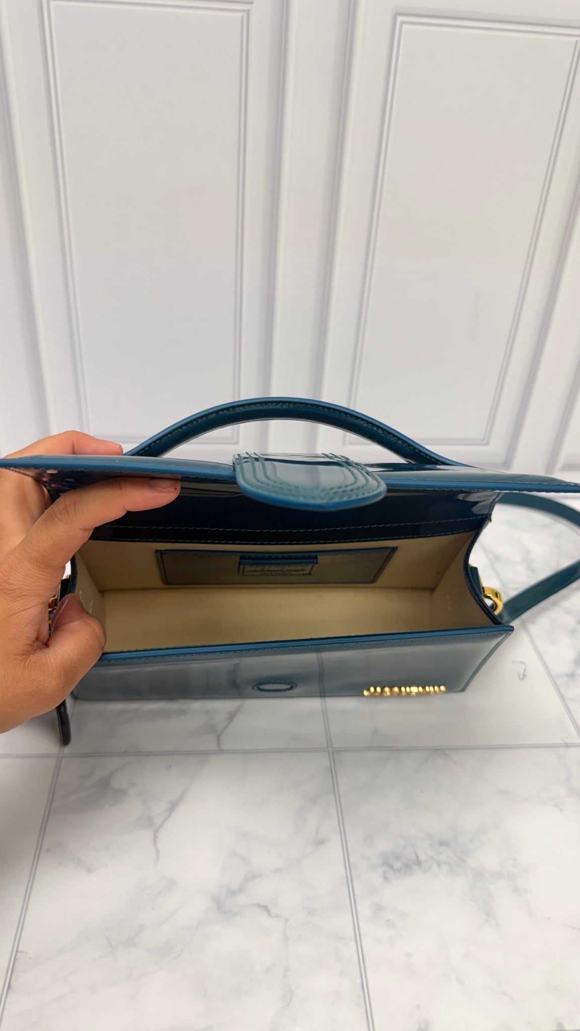 BRAND NEW - Jacquemus Turquoise Patent Leather Le Grand Bambino Handbag 2Way Handbag