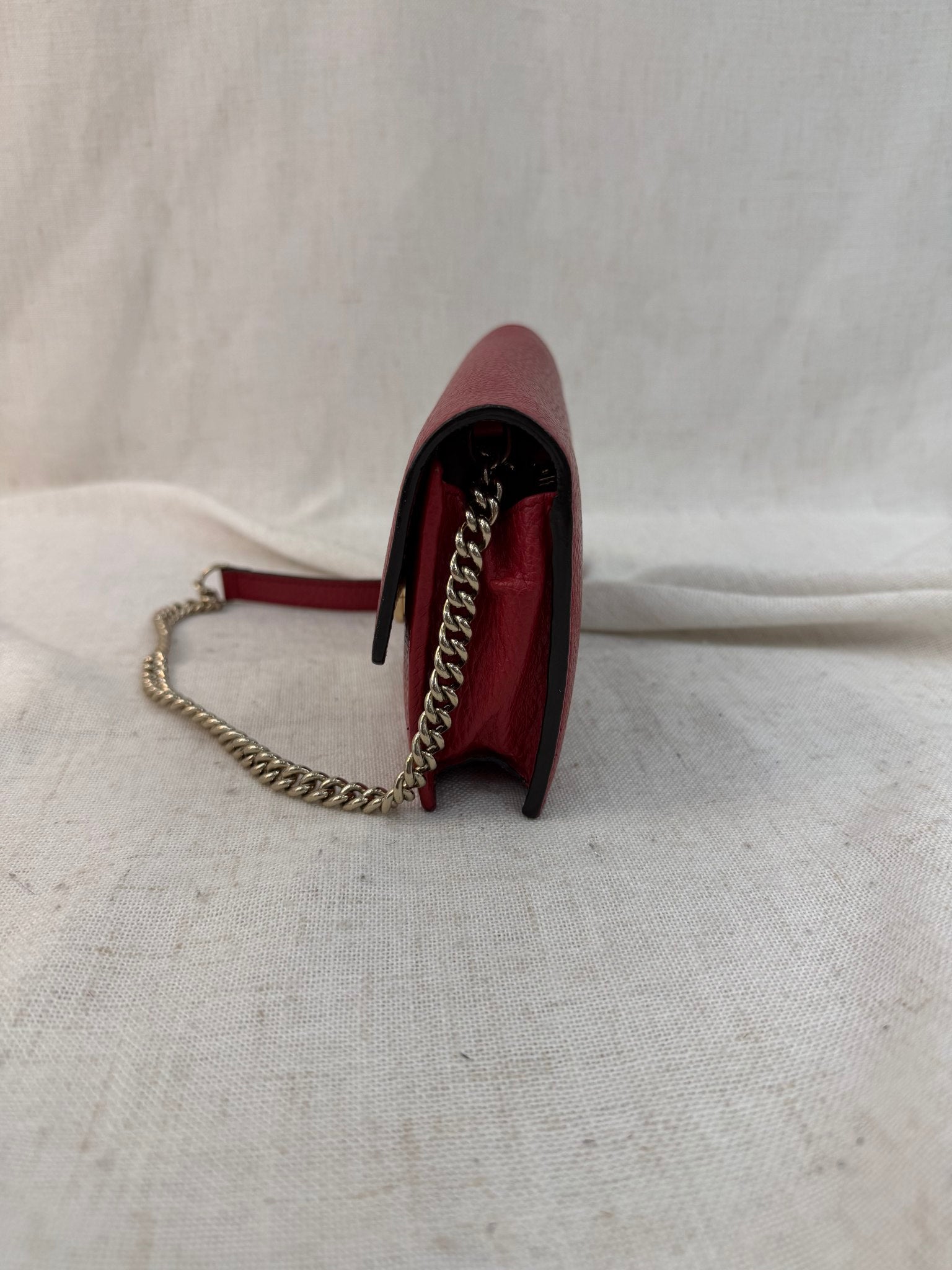 Gucci Red Leather Interlocking G Wallet On Chain Bag