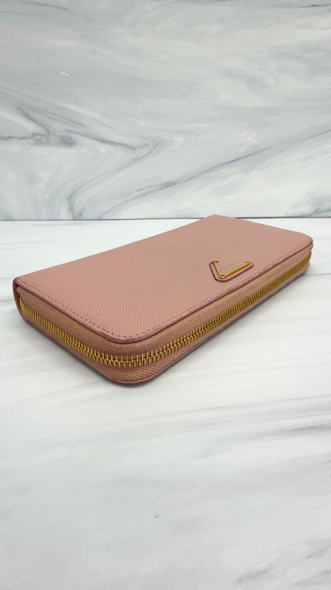 Prada Pink Saffiano Leather Long Zippy Wallet