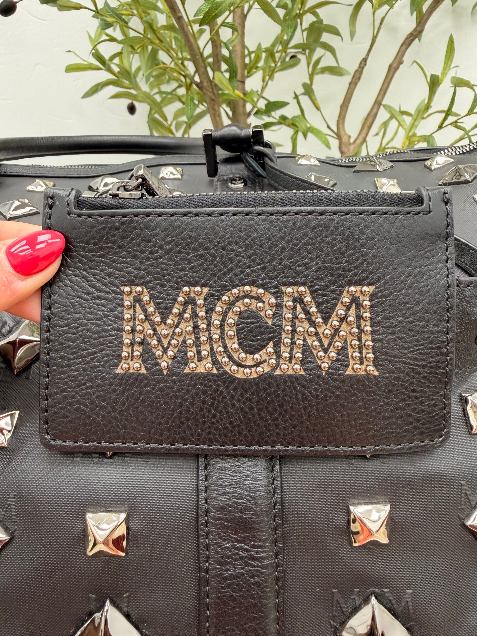 MCM Black Leather Studded Travel Duffle Bag 