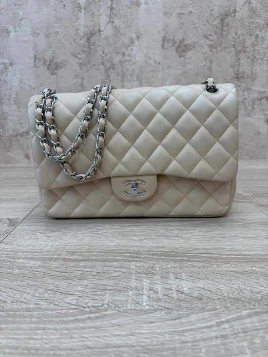 Chanel Beige Quilted Lambskin Jumbo Double Flap Bag