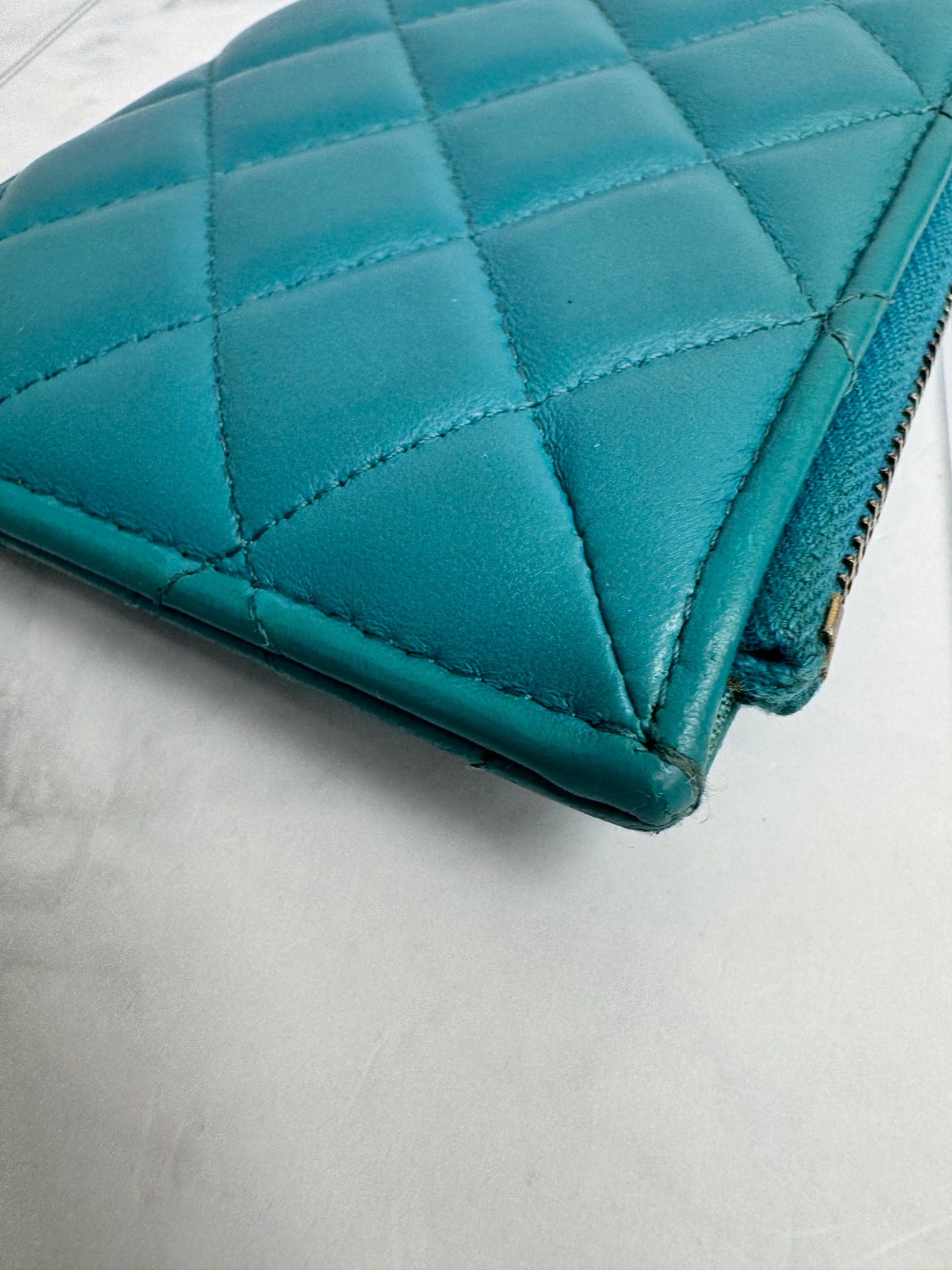 Chanel Teal Quilted Leather Phone Holder