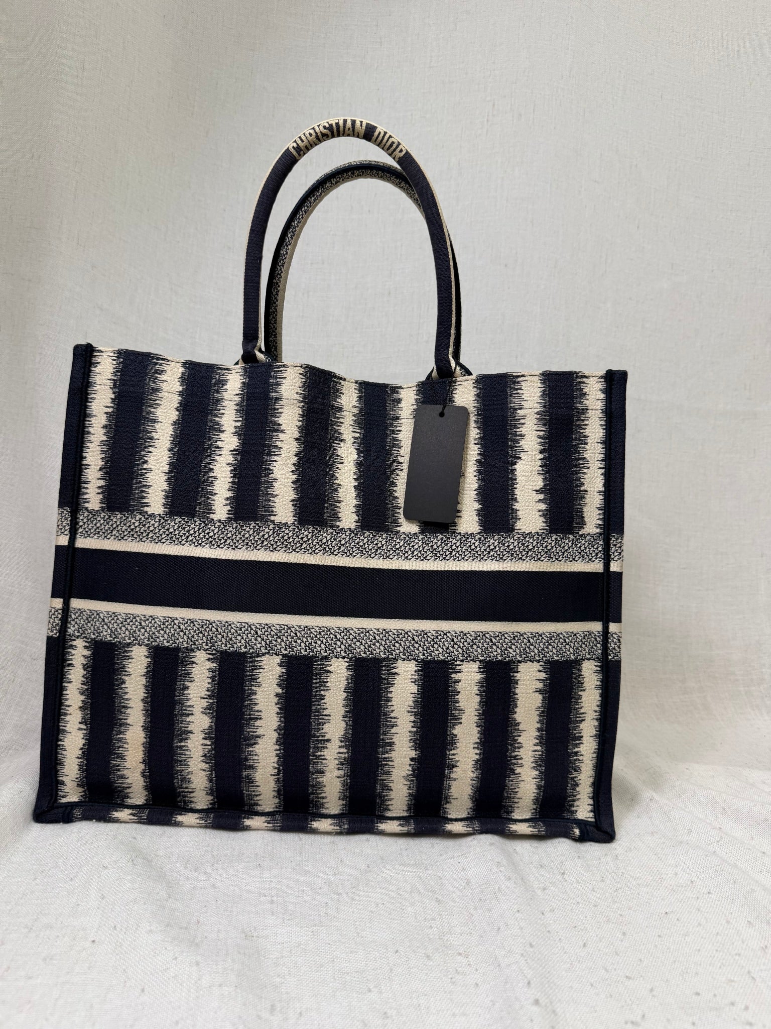 Christian Dior Blue Striped Canvas Large Book Tote 