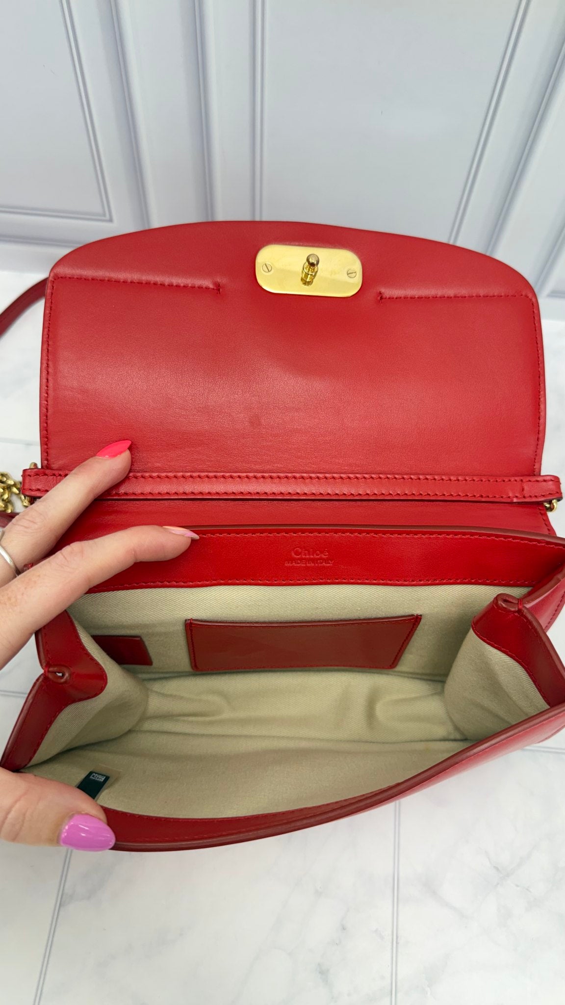 Chloe Red Suede & Leather C Chain Crossbody