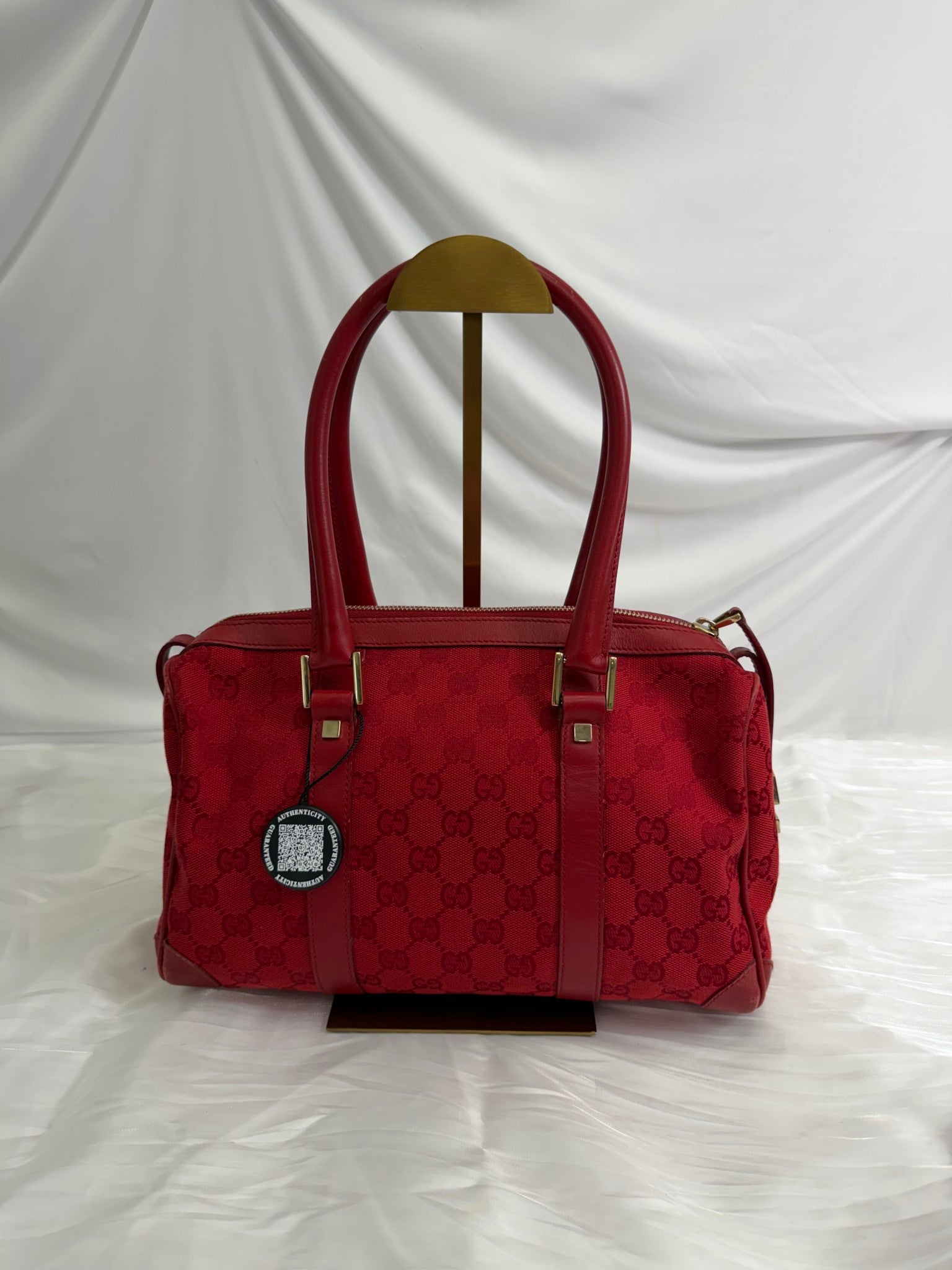Gucci GG Red Canvas Small Boston Bag