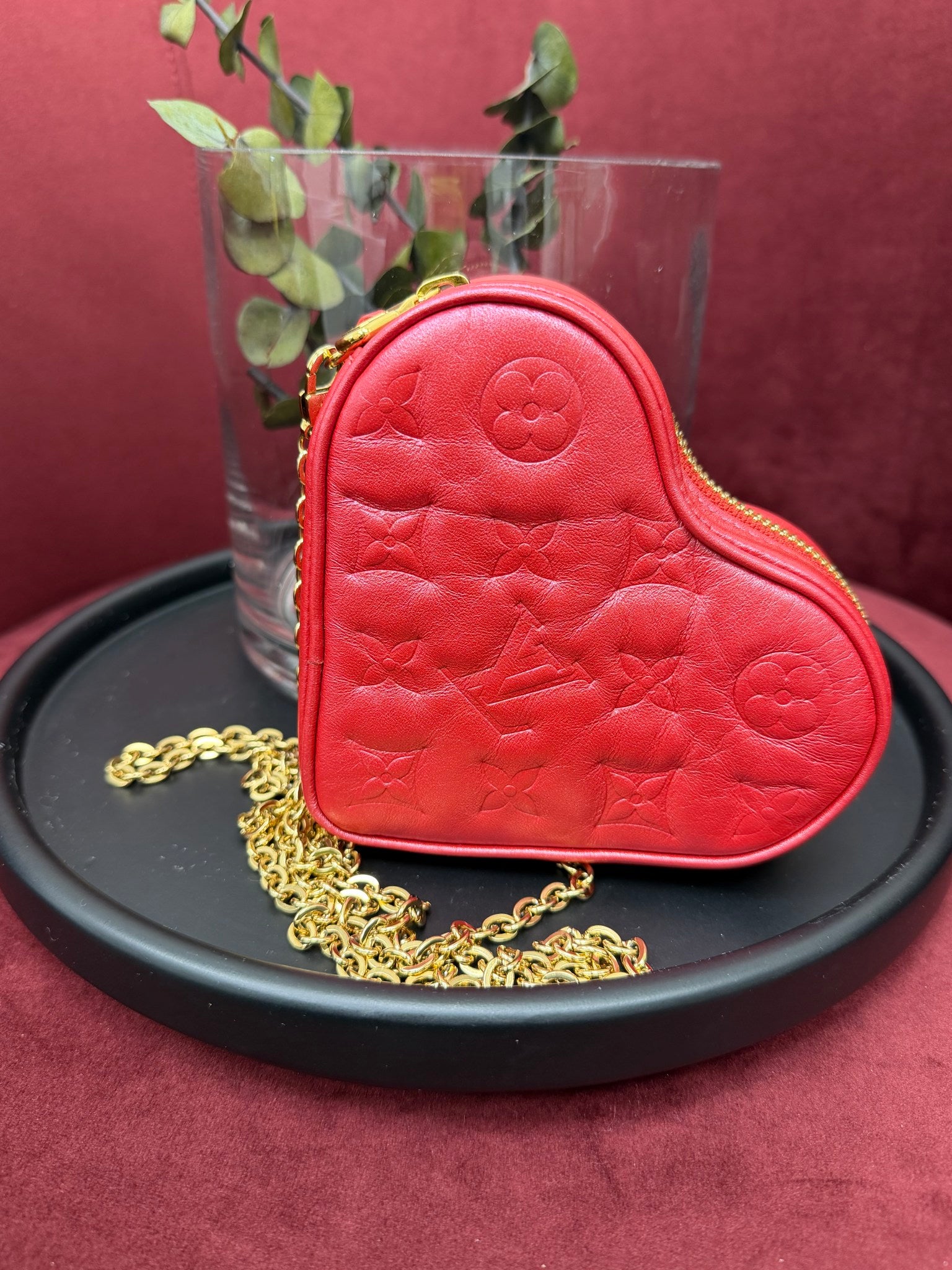 Louis Vuitton Red Embossed Lambskin Heart Chain Bag