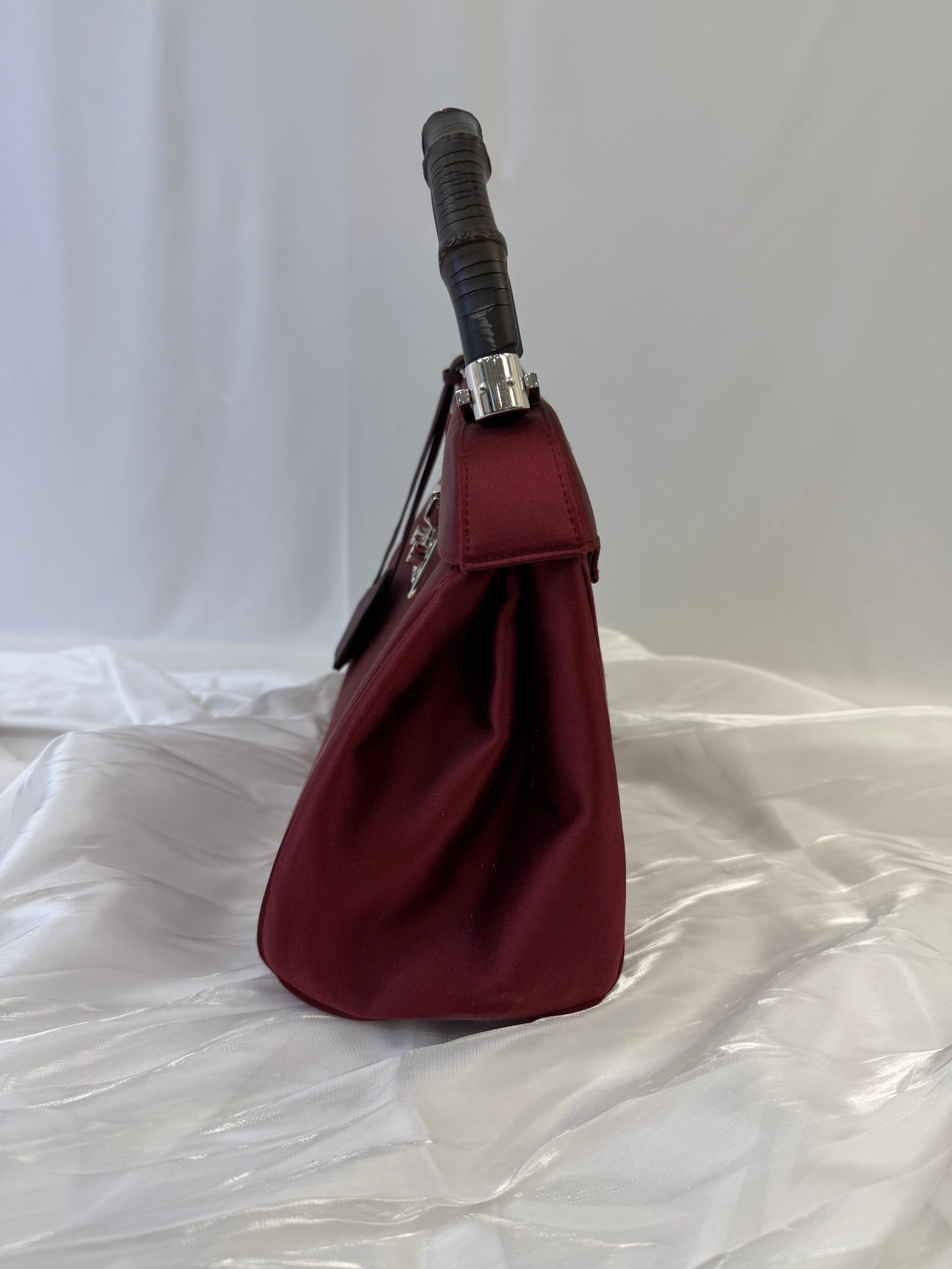 Gucci Burgundy Satin Lady Lock Bamboo Bag 