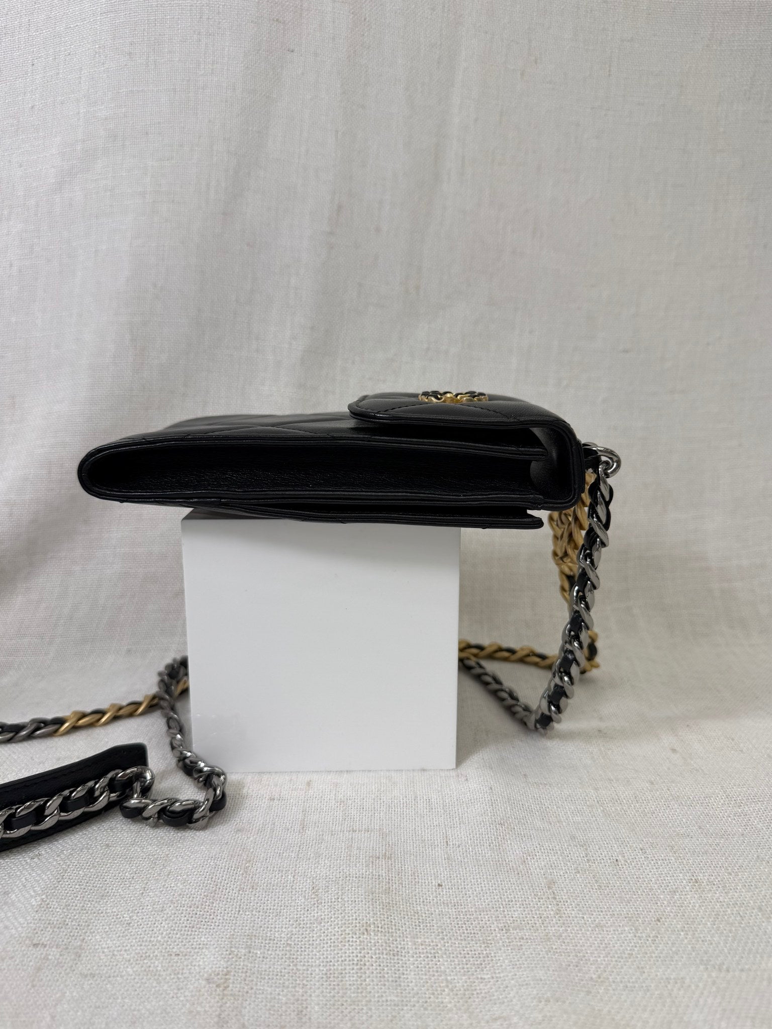 Chanel Black Lambskin Quilted Leather Phone Holder 