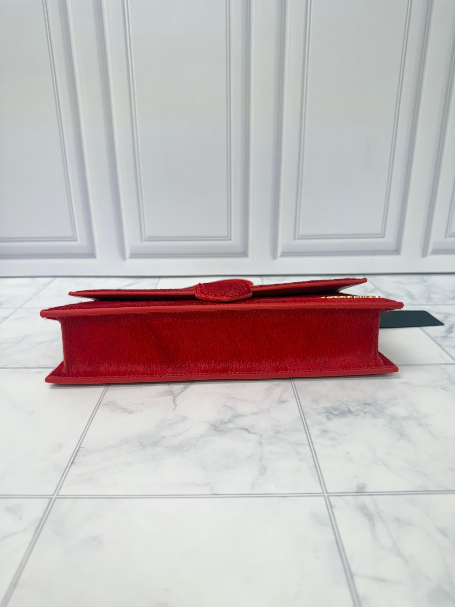 BRAND NEW - Jacquemus Red Pony Hair Le Bambino Long Shoulder Bag
