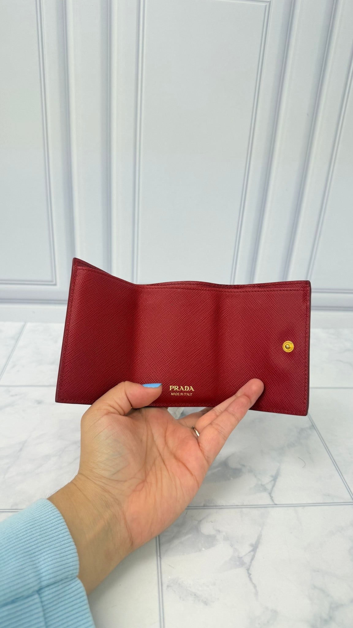 Prada Red Saffiano Leather Trifold Compact Wallet 