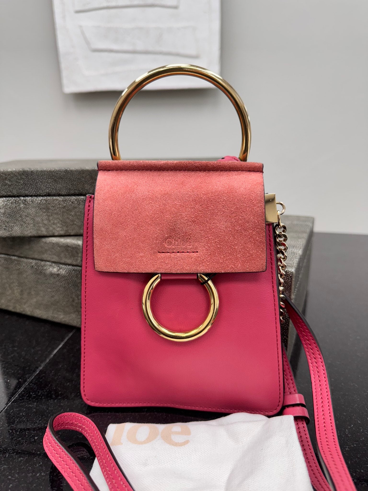 Chloe Dark Pink Leather And Suede Faye Crossbody Bag
