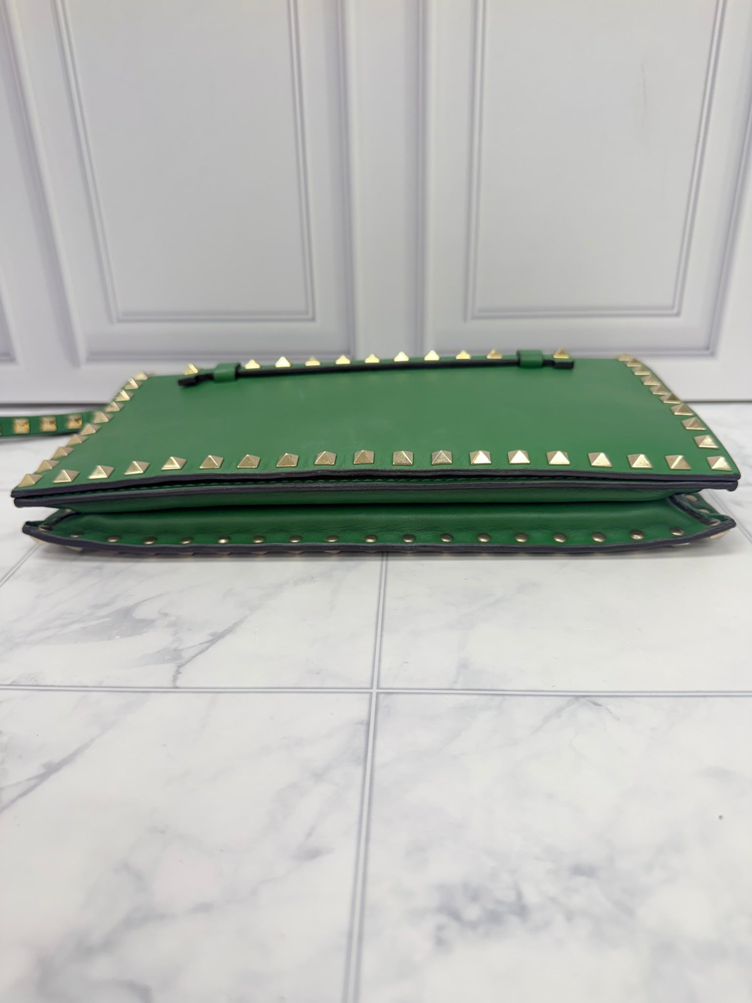 Valentino Green Leather Rockstud Clutch