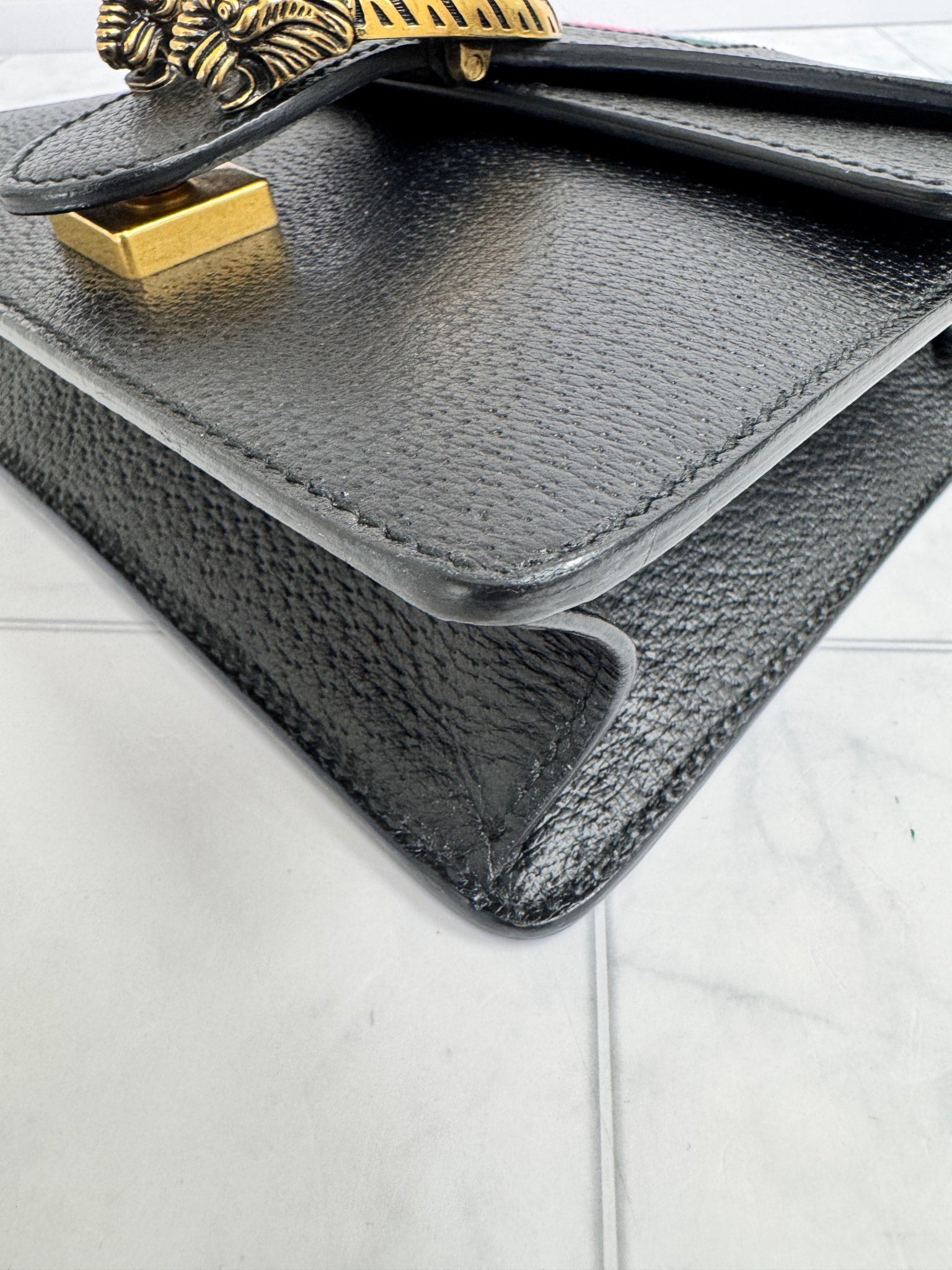 Gucci Black Grained Leather Dionysis Mini Chain Shoulder Bag