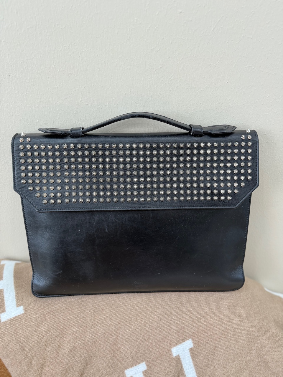 Christian Louboutin Black Leather Studded Briefcase