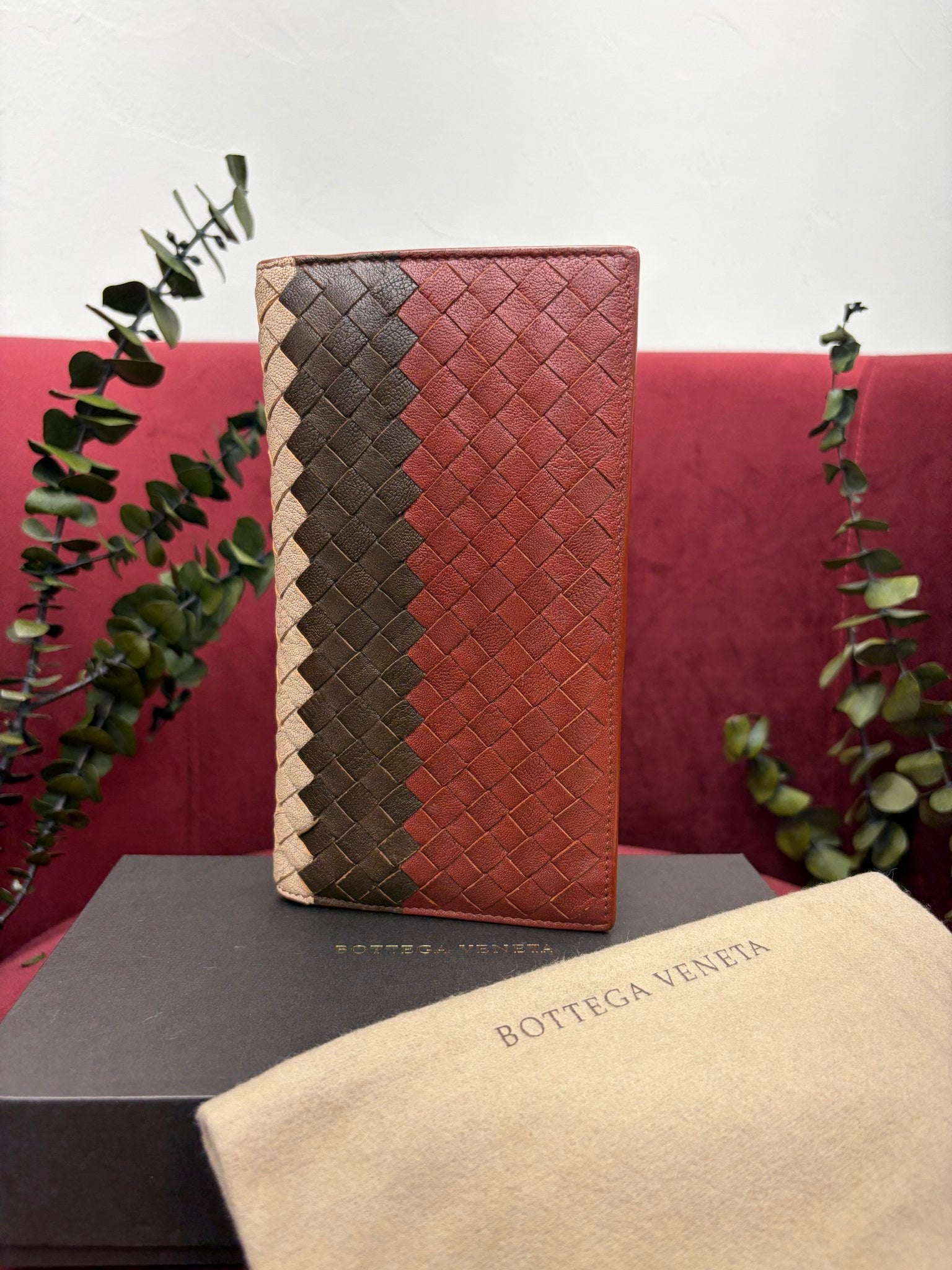 Bottega Veneta Tricolor Intrecciato Leather Long Wallet
