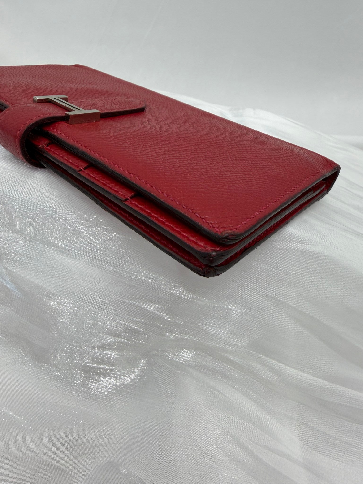 Hermes Red Leather Bearn Wallet