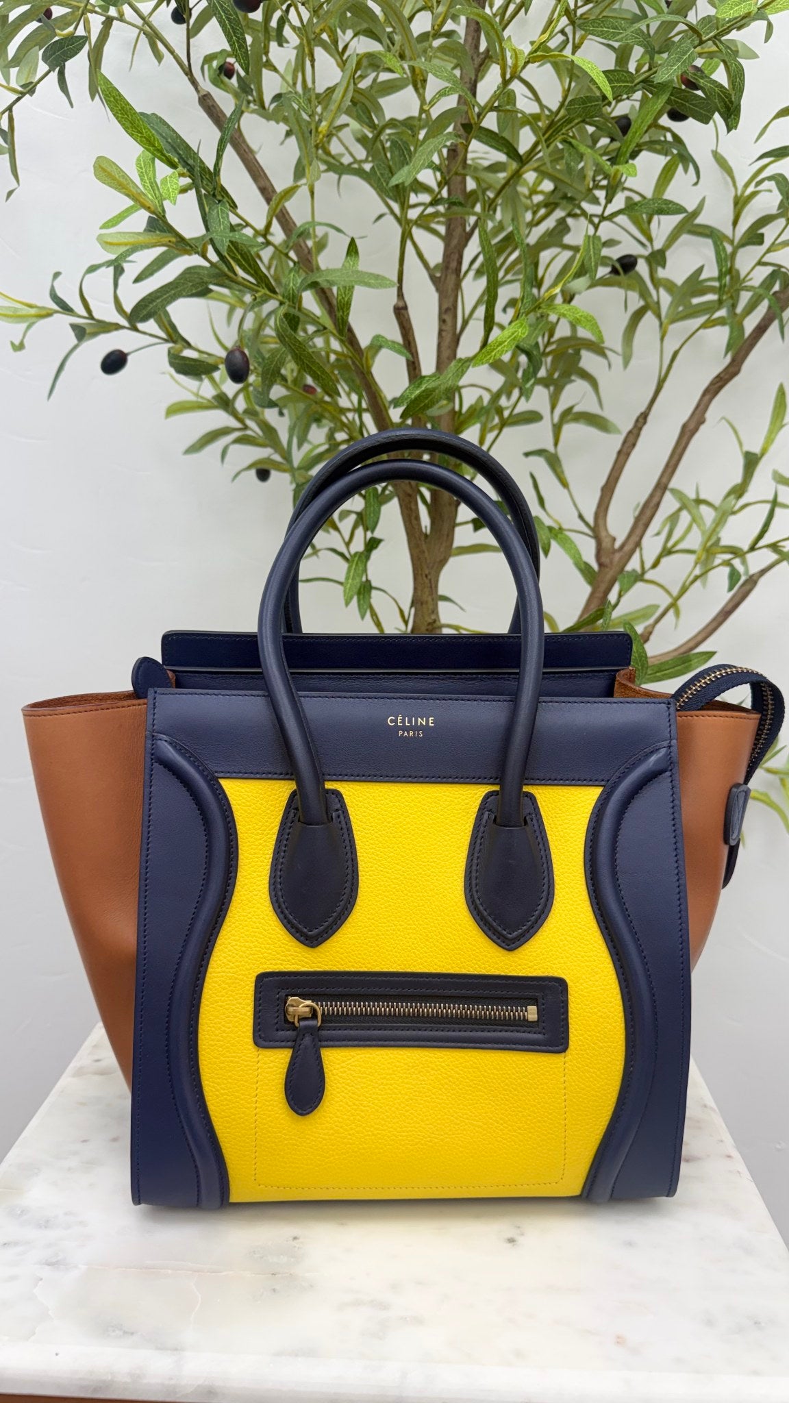 Celine Blue Tricolor Leather Luggage Micro Tote Bag 