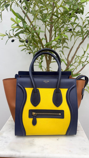 Celine Blue Tricolor Leather Luggage Micro Tote Bag