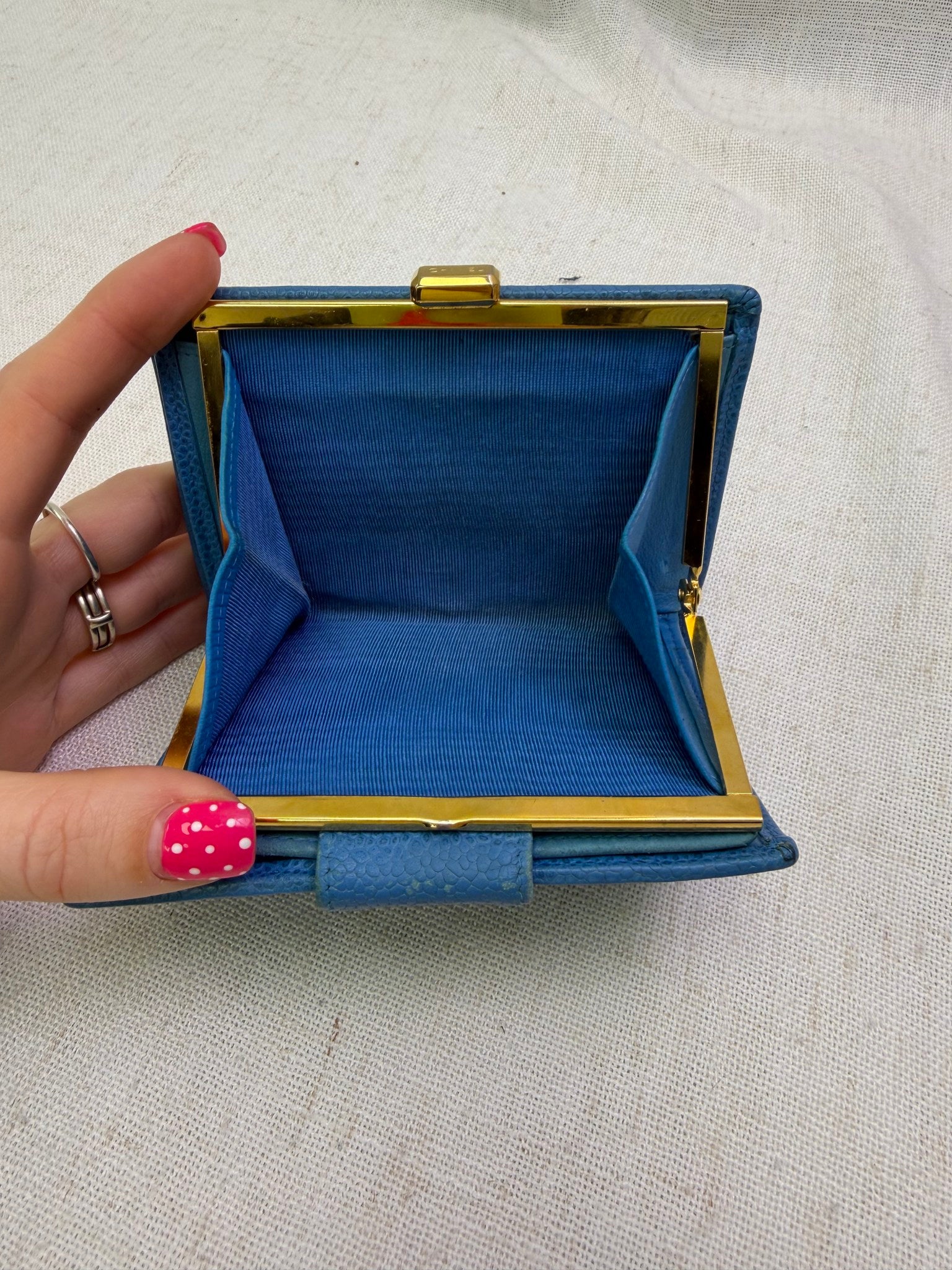 Chanel Blue Quilted Caviar Kisslock Compact Wallet