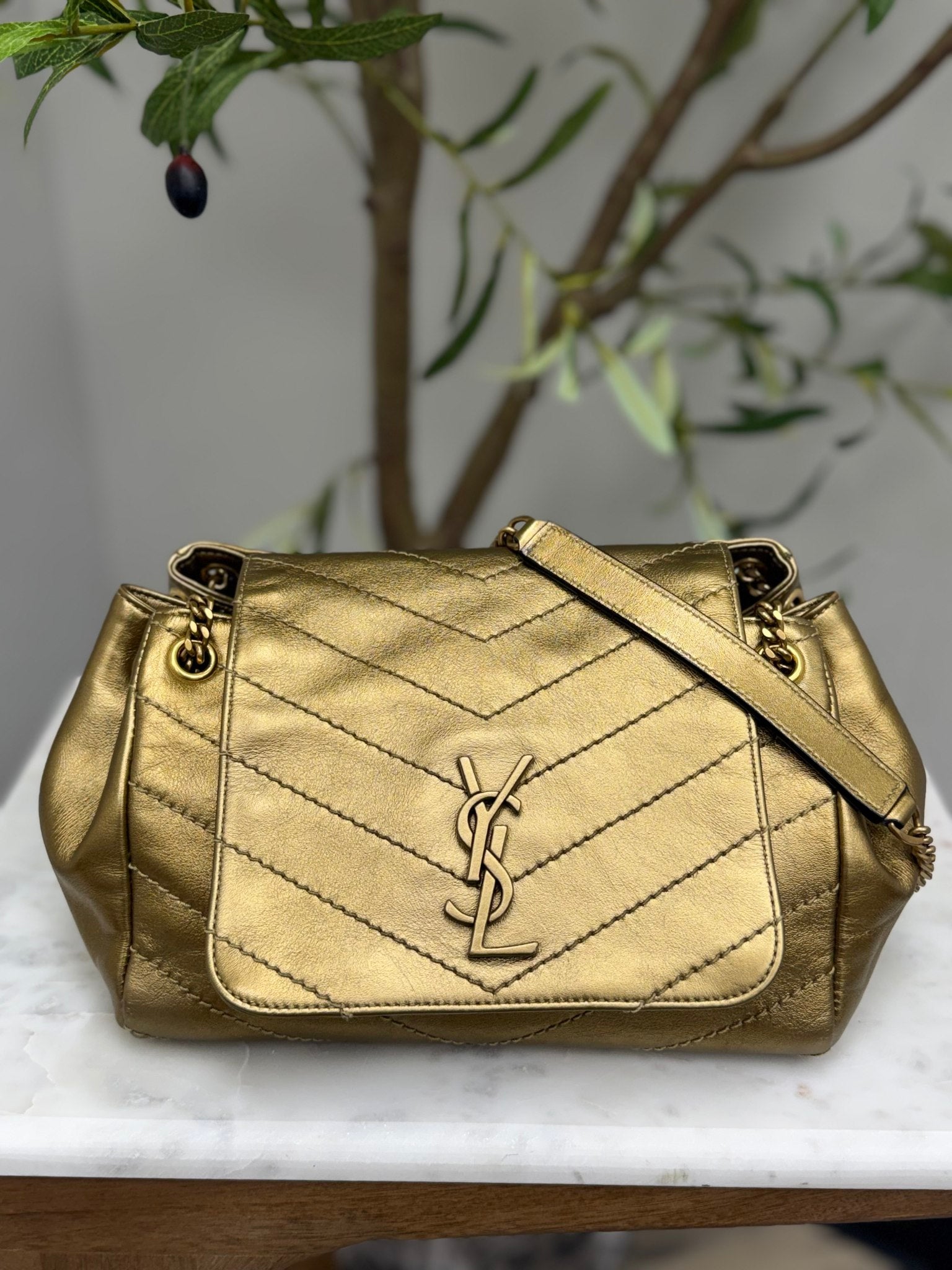 Saint Laurent YSL Gold Leather Loulou Small Shoulder Bag