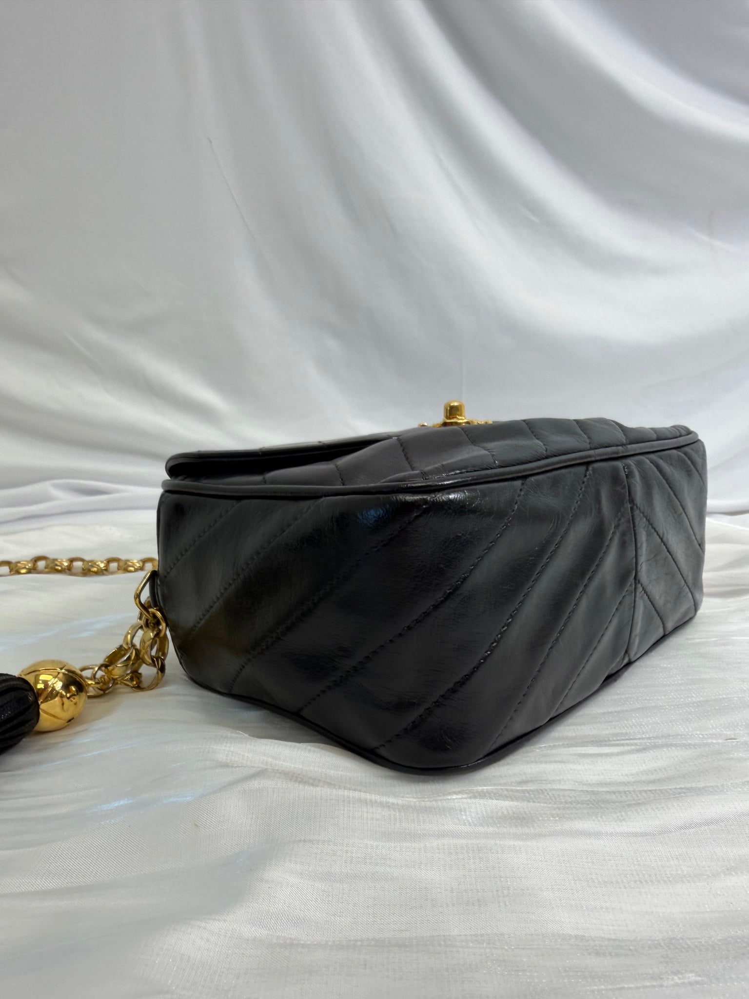 Chanel Black Lambskin Tassel Turnlock Camera Bag