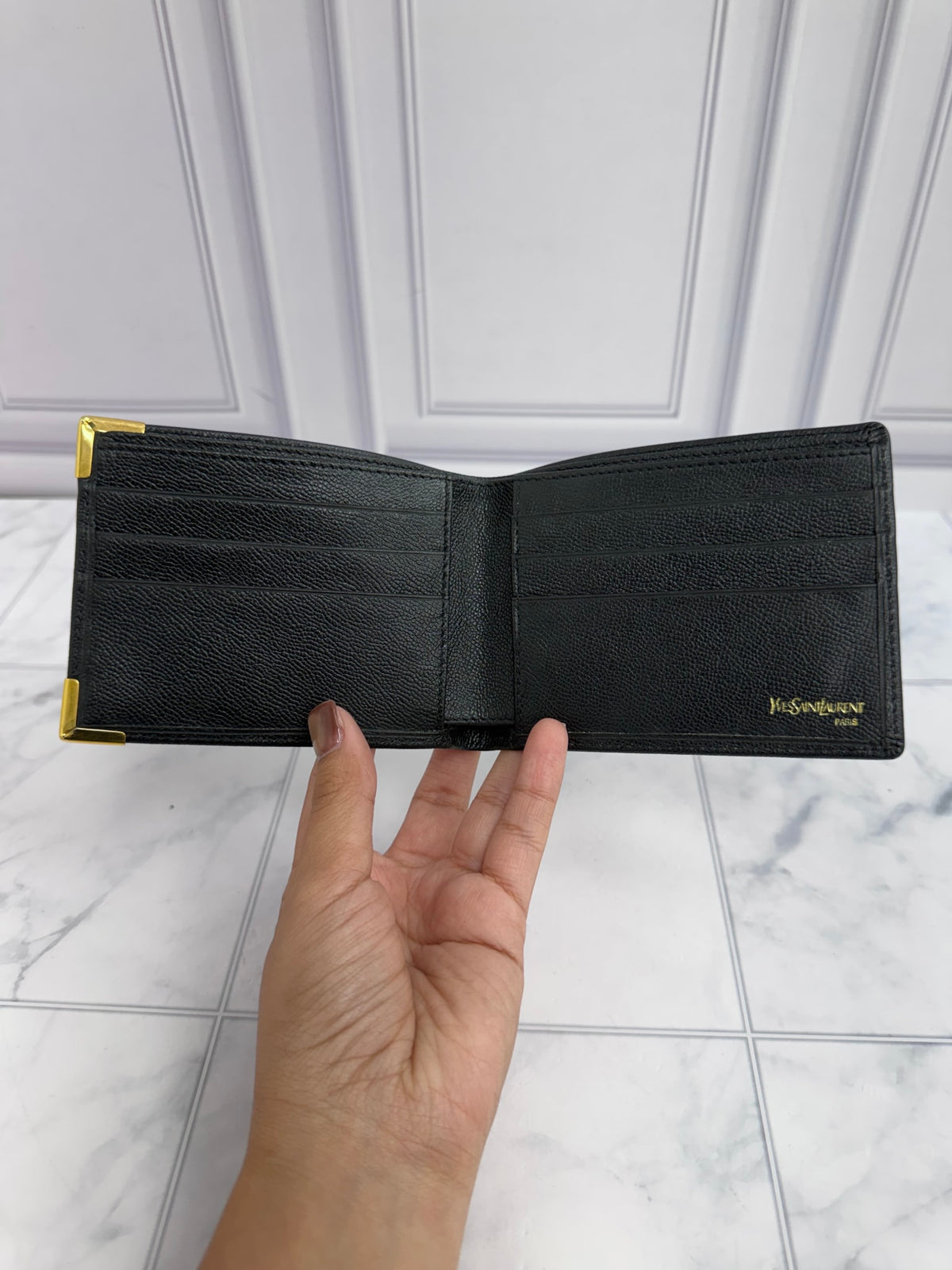 Saint Laurent YSL Black Leather Bifold Wallet