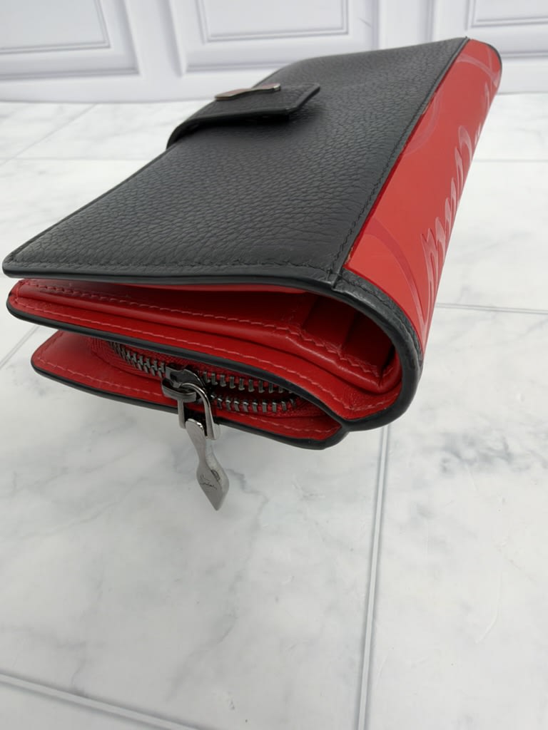 Christian Louboutin Black & Red Grained Leather Paloma Long Wallet