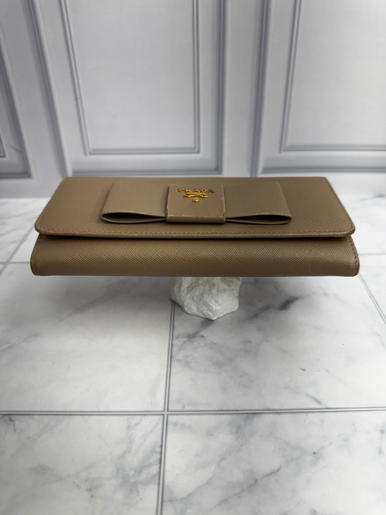 Prada Beige Saffiano Leather Fiocco Bow Long Wallet