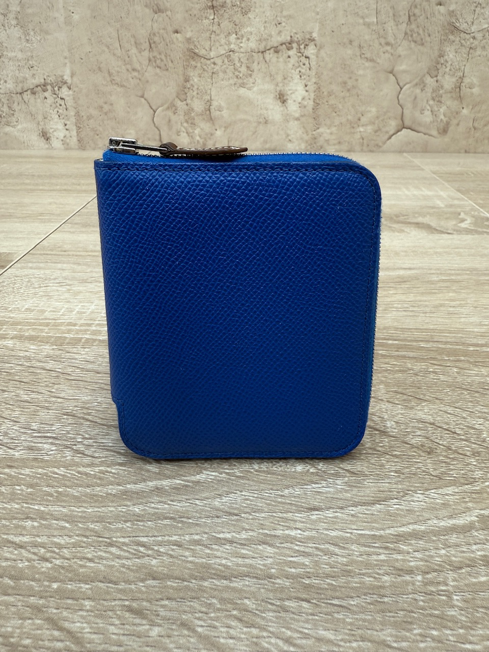 Hermes Blue Epsom Leather Azap Compact Zippy Wallet