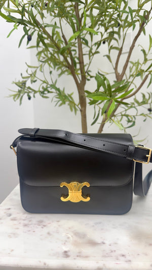 LIKE NEW - Celine Black Leather Classique Triomphe Crossbody Bag