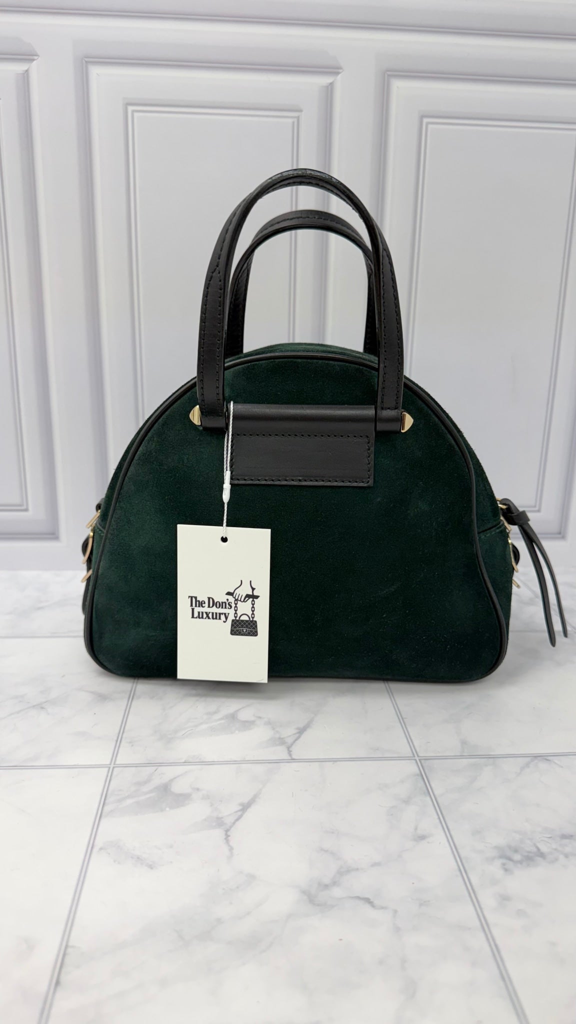 Jimmy Choo Green Suede Leather Varenne Bowling Bag 