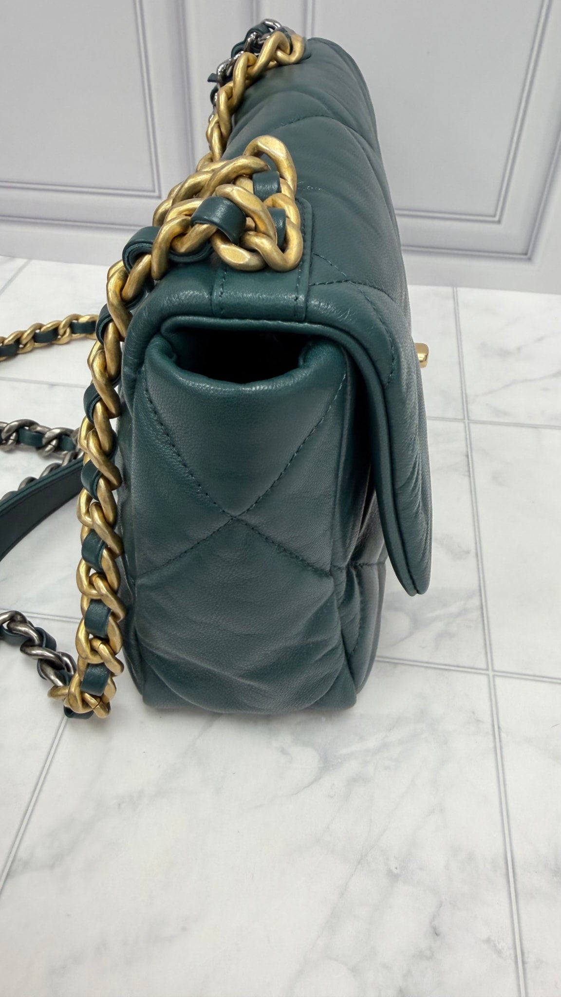 Chanel Turquoise Quilted Calfskin Small Chanel 19 Flap Bag