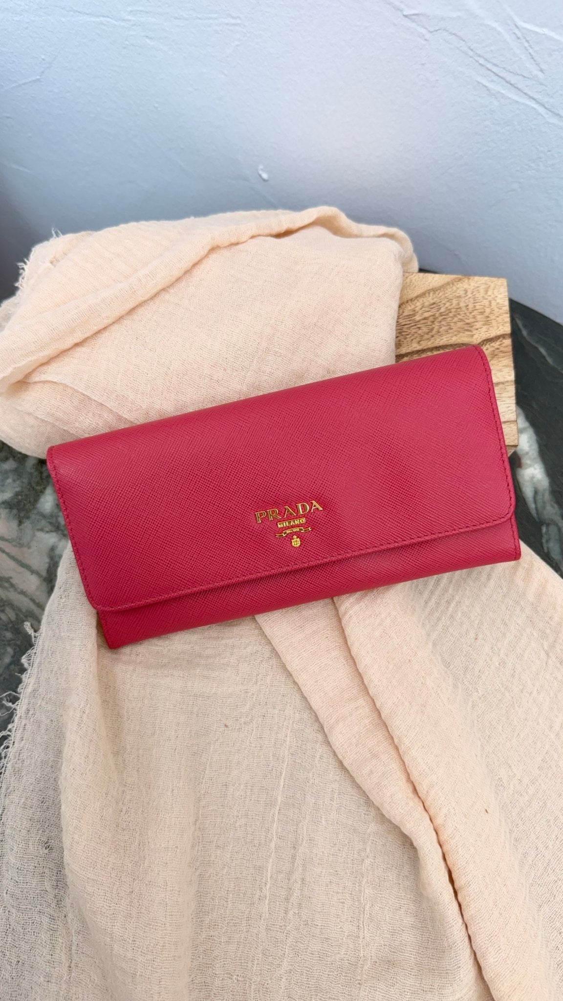 Prada Pink Saffiano Leather Flap Wallet