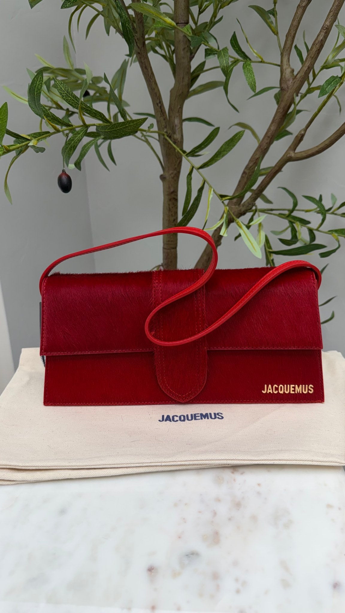 BRAND NEW - Jacquemus Red Pony Hair Le Bambino Long Bag
