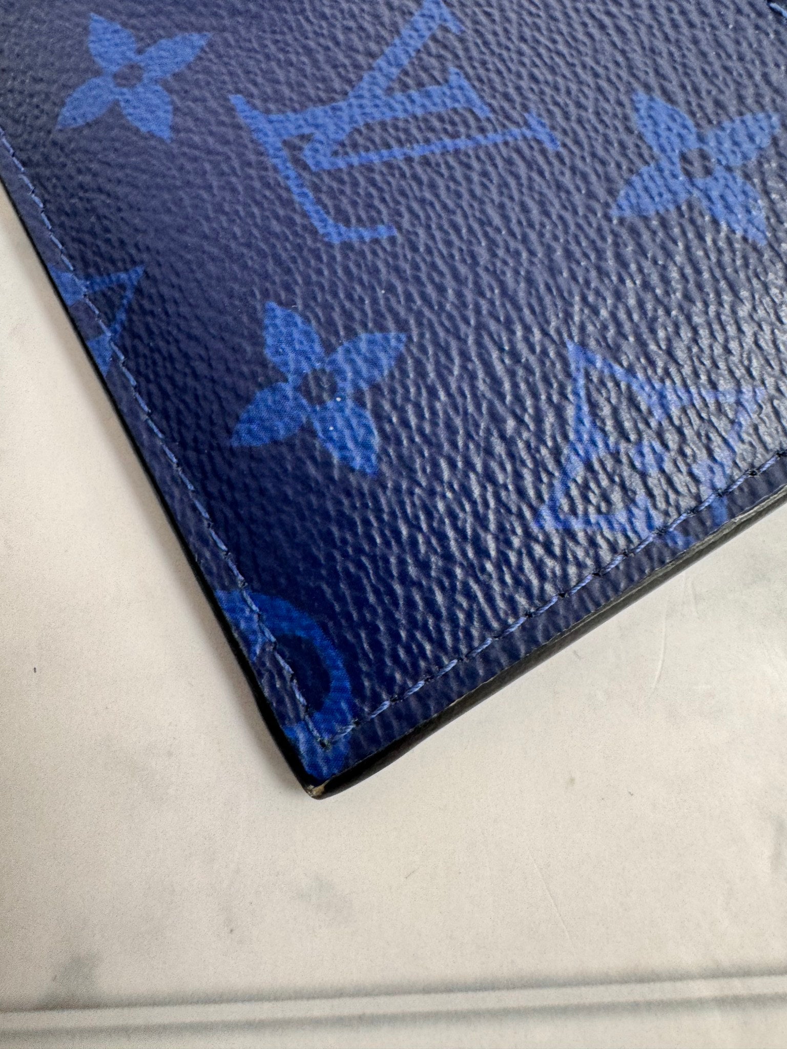 Louis Vuitton Blue Taiga Monogram Leather Card & Coin Case Wallet