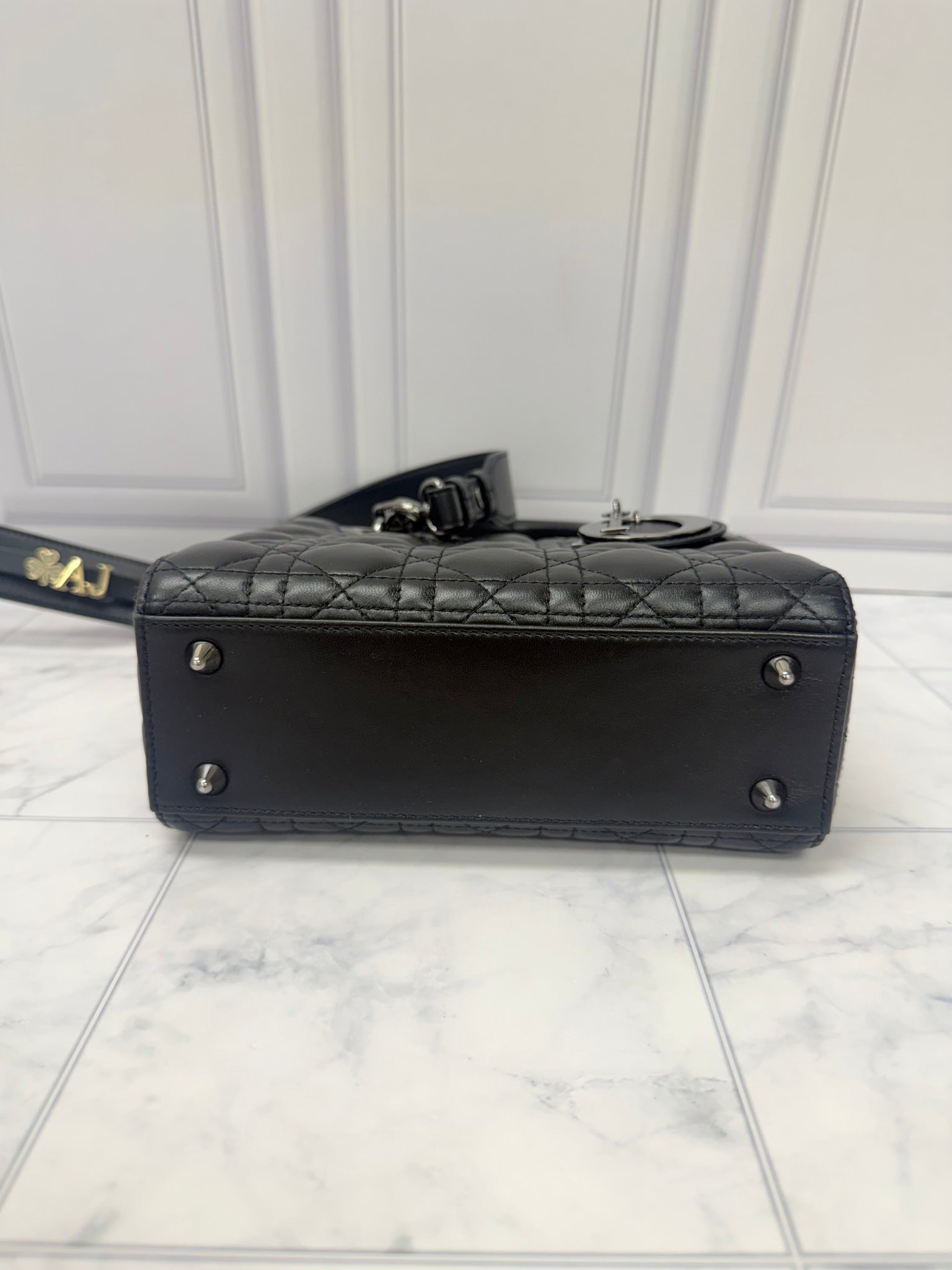 Christian Dior Black Lambskin Leather Small Lady Dior Handbag 