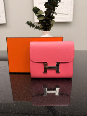 Hermes Pink Constance Leather Compact Wallet