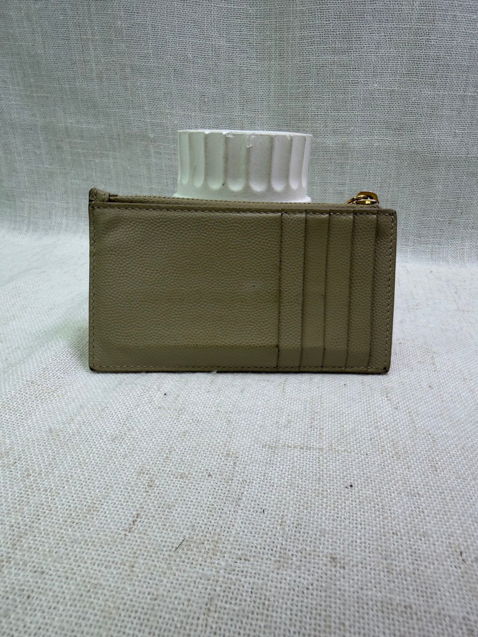 Saint Laurent YSL Tan Pebbled Leather Zippy Card Case