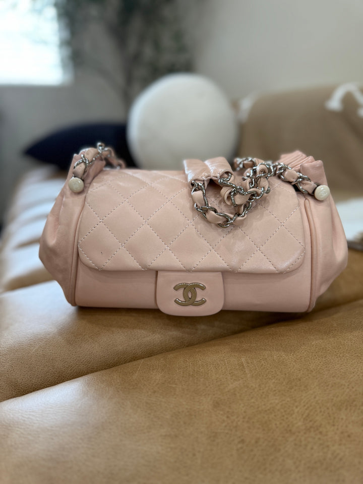 Chanel Pink Calfskin Quilted Accordion Flap Bag