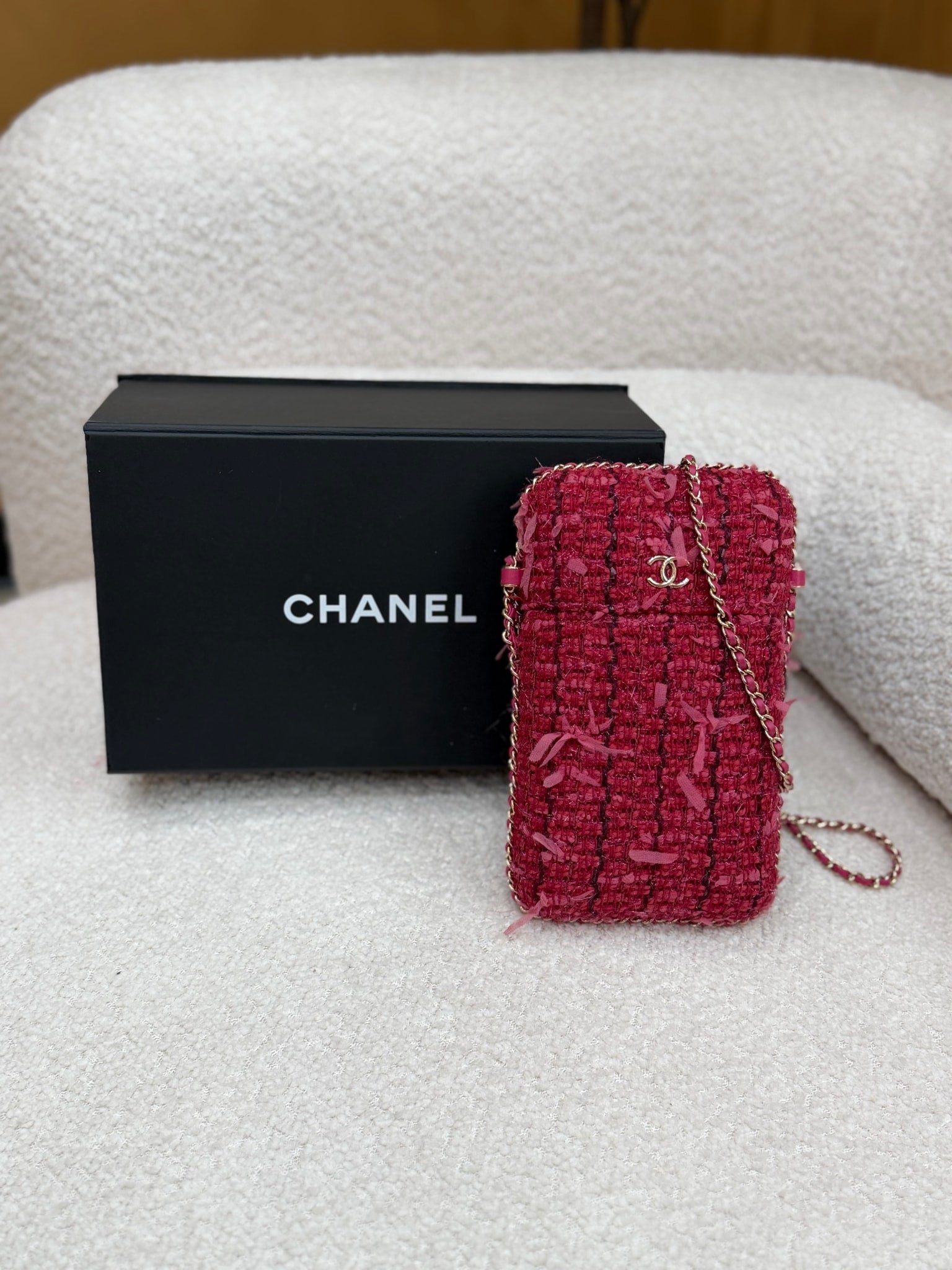 Chanel Pink Tweed Phone Holder