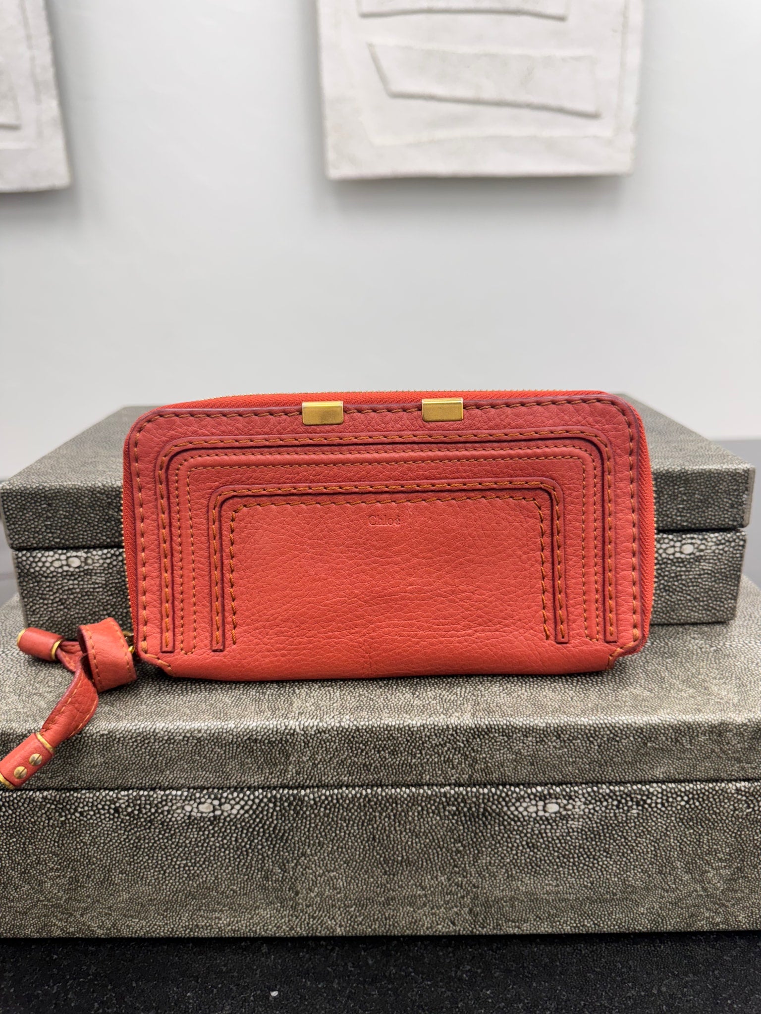 Chloe Red Leather Marcie Zippy Wallet
