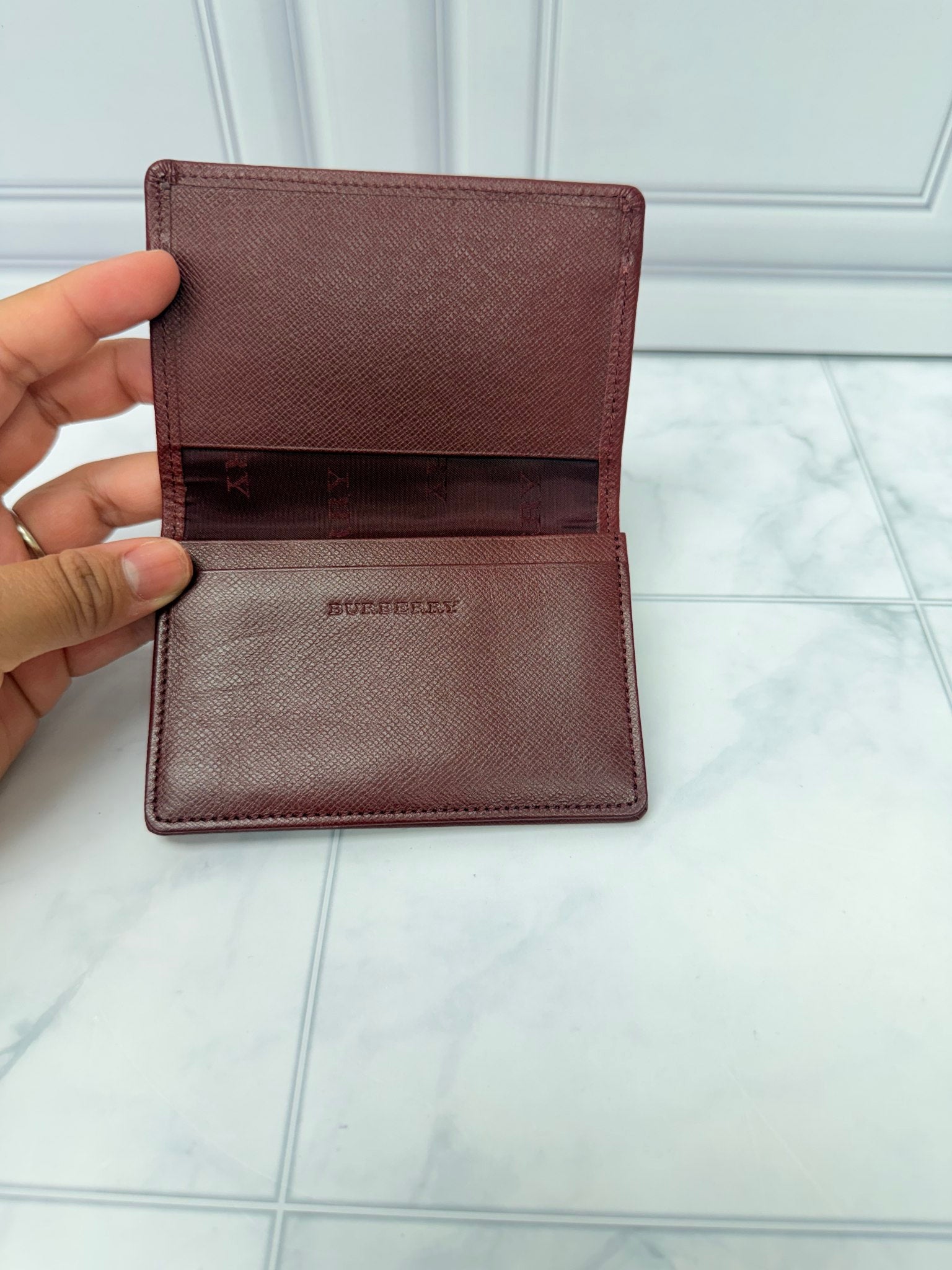 Burberry Burgundy Nova Check Canvas Leather Card Case