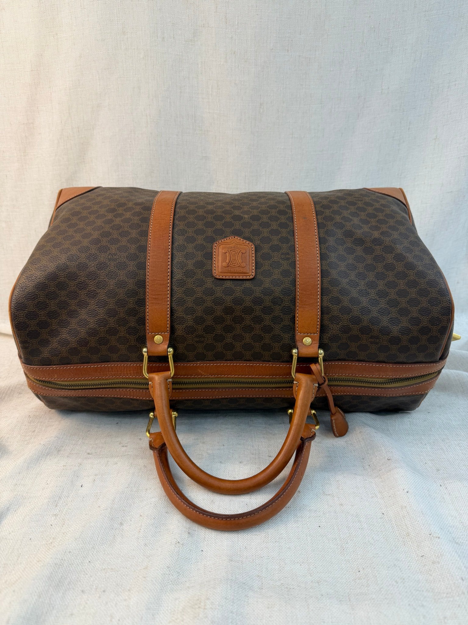 Celine Brown Coated Canvas Macadam Weekend Bag