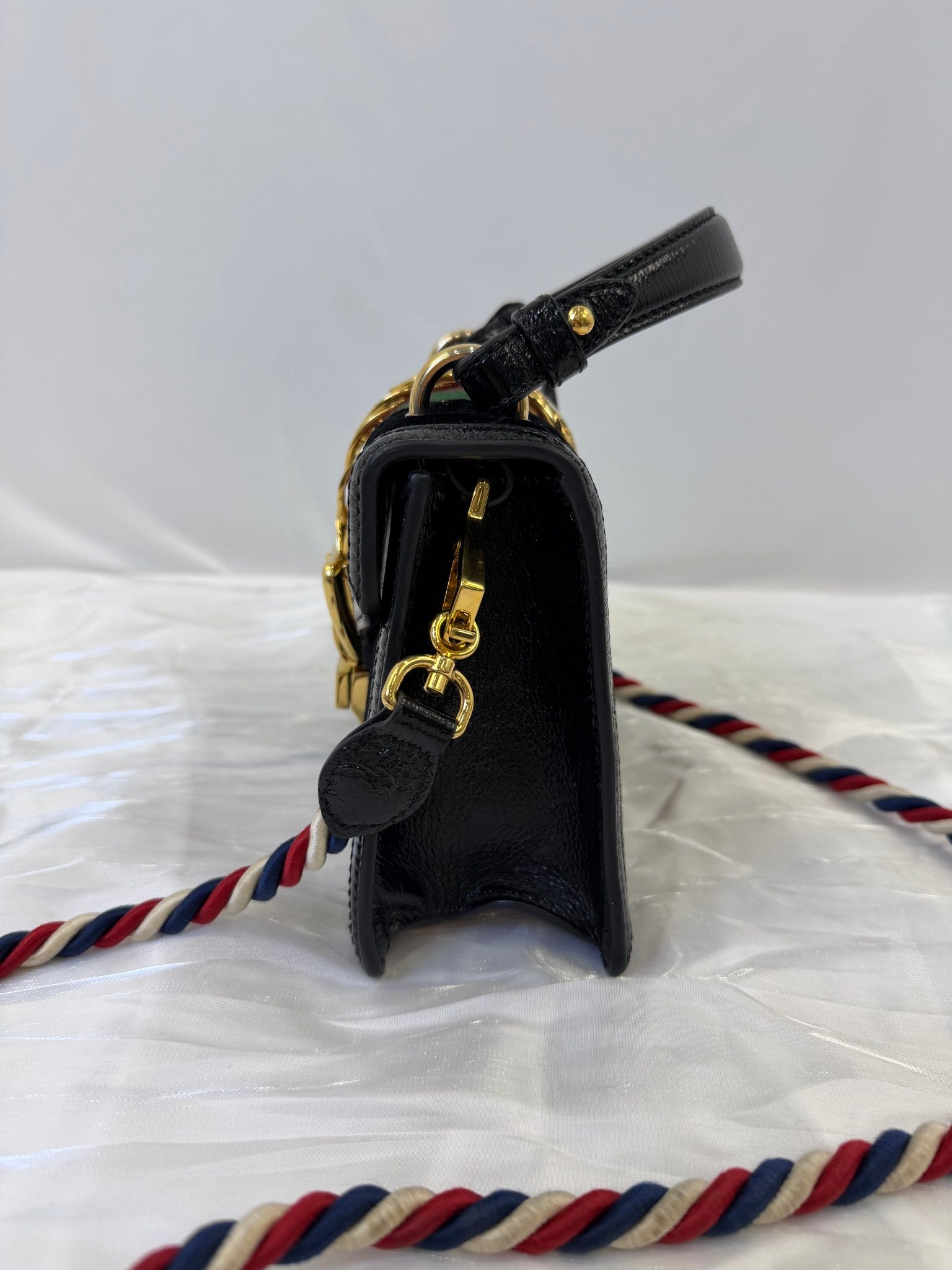 Gucci Black Velvet Sylvie Top Handle Bag